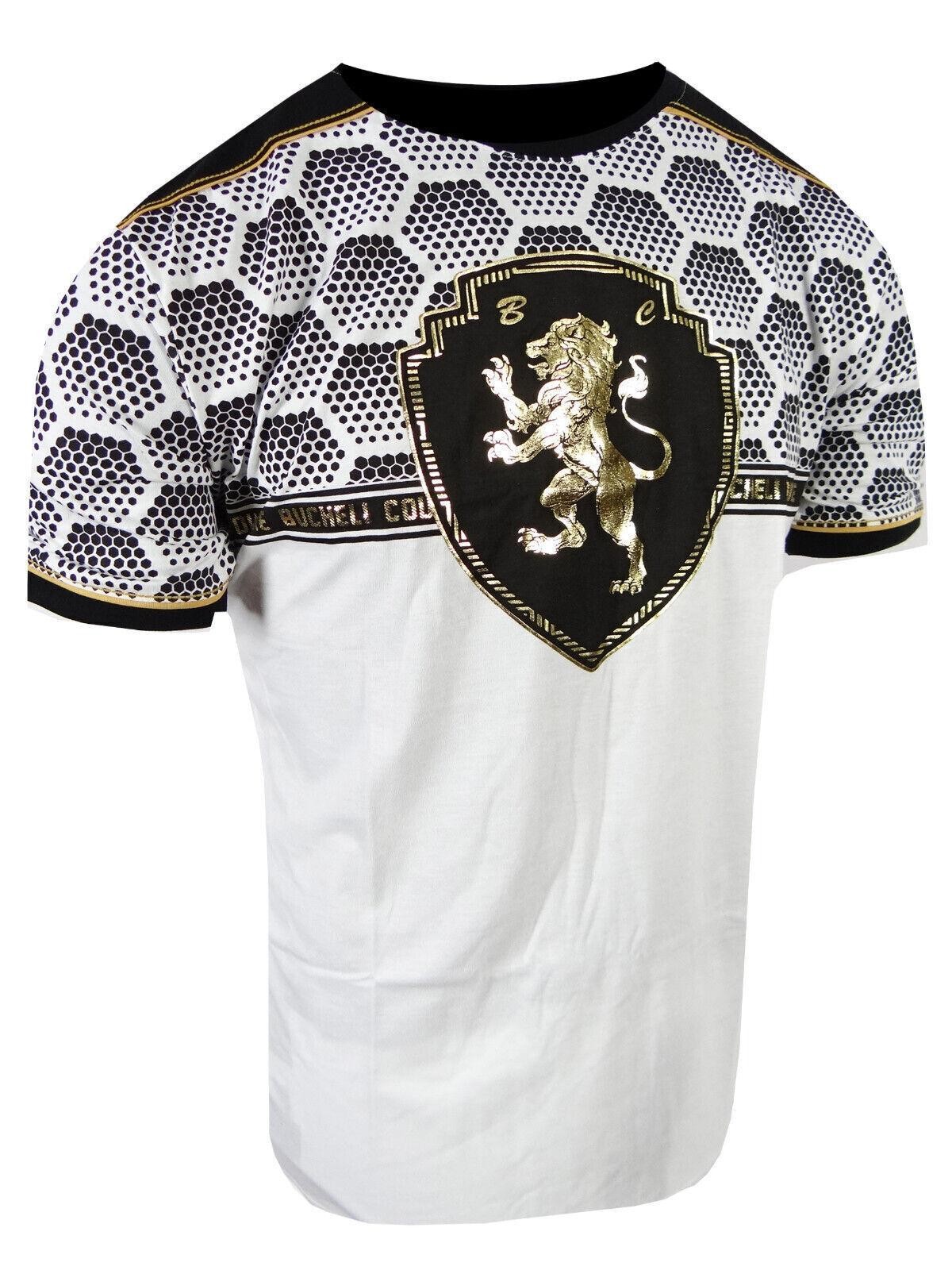 Mens T-Shirt Italian Print Shiny Gold Lion Chest Bucheli Logo Slim Fit Crew Neck gallery