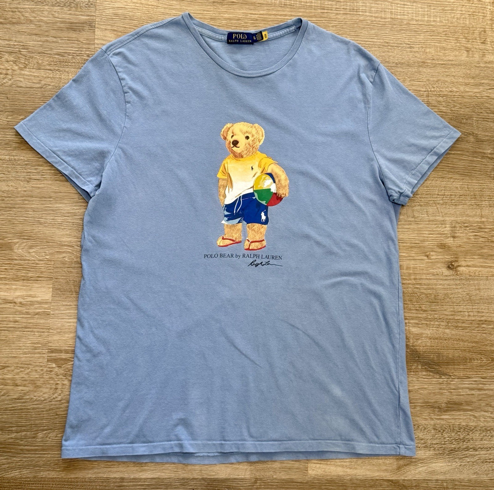 Ralph Lauren Polo Bear Tee Shirt Short Sleeve Sky Blue Beach Sandals Ball Men XL gallery