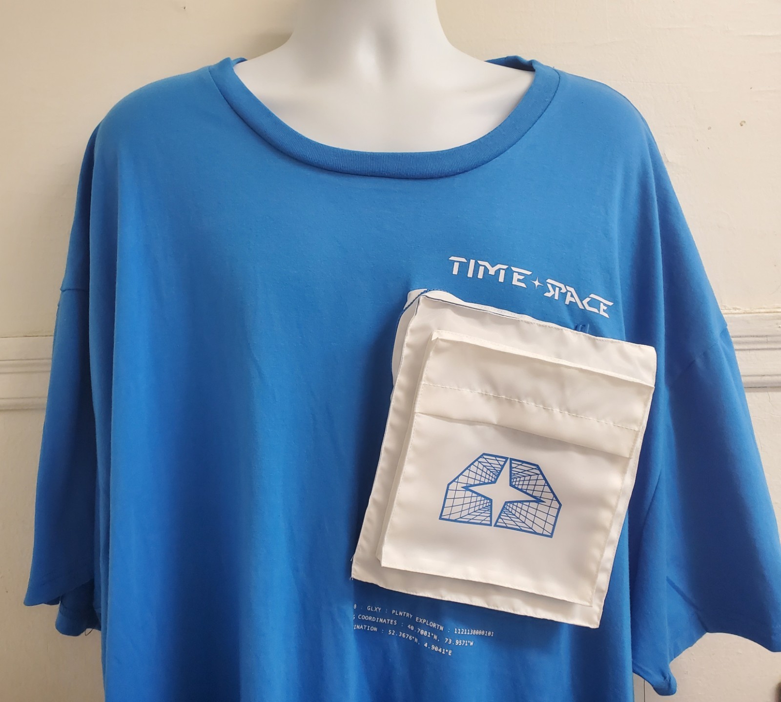 Time & Space Mens Cargo Pocket T Shirt Zippered Utility Pockets Size 5XL Blue gallery