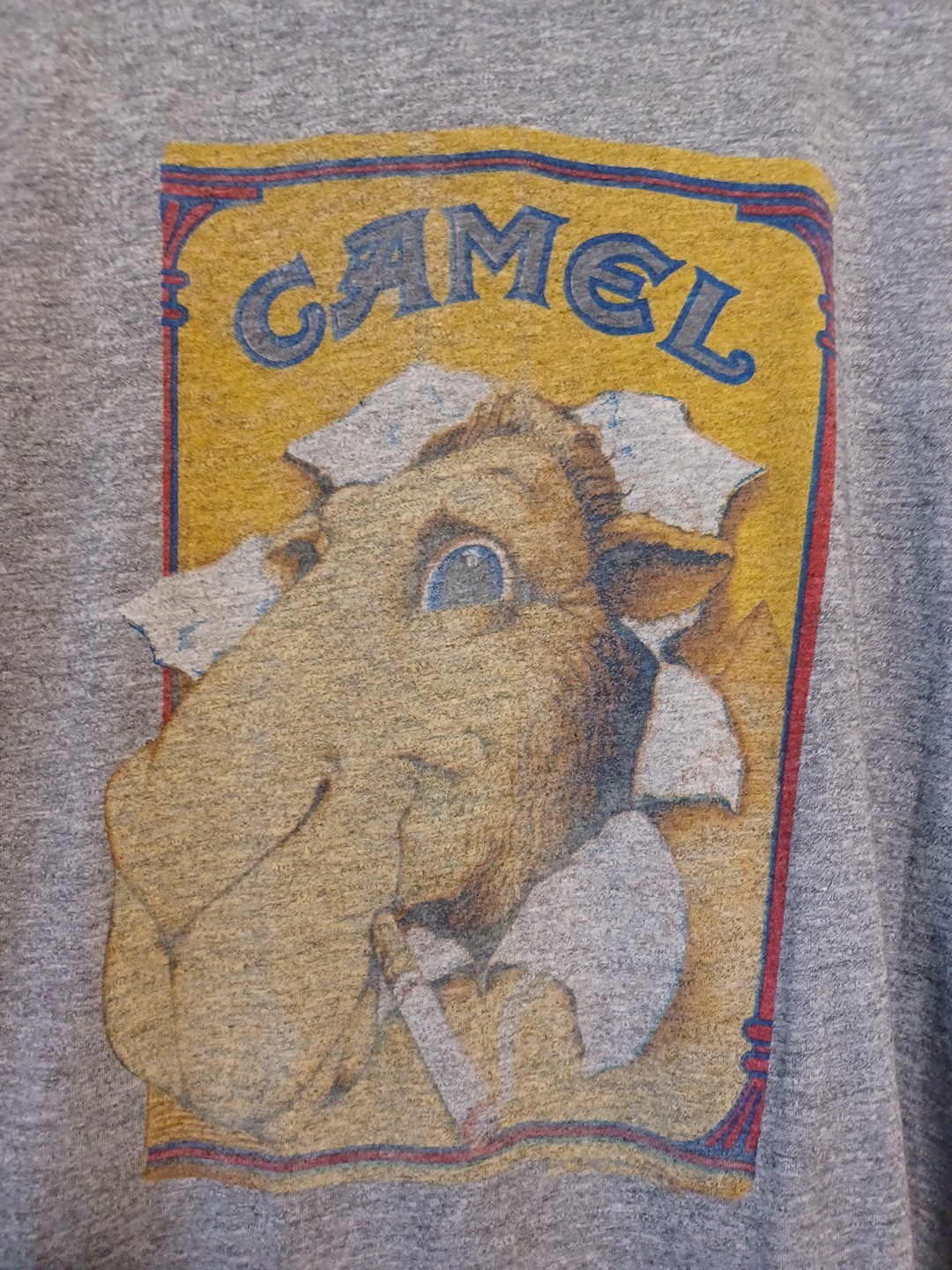 Vintage Heather Gray Joe Camel Cigarettes T-Shirt Distressed Used As-Is gallery