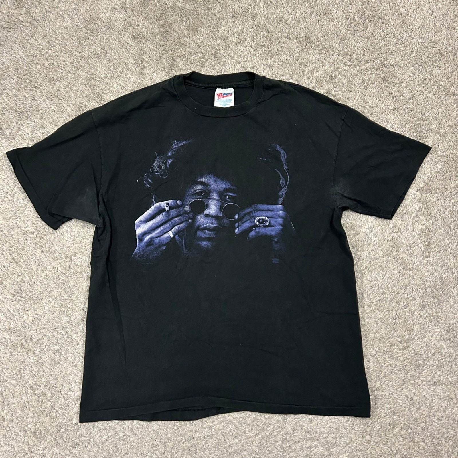 Vintage Jimi Hendrix T-Shirt XL Black 90s Single Stitch Purple Haze Tee Hanes