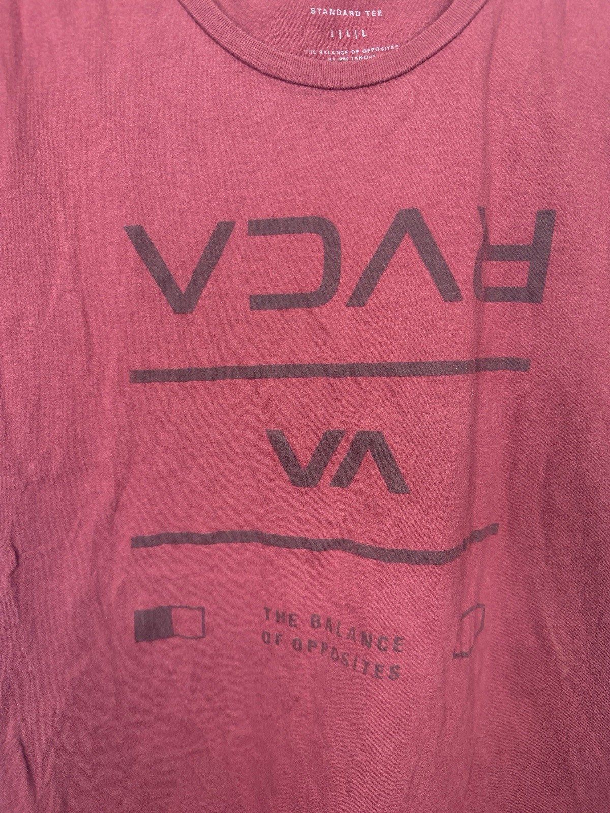 RVCA Standard Tee Men's L Burgundy Cotton Regular Fit Graphic Logo Crew T-Shirt gallery