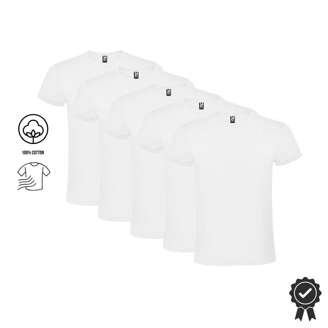 5-piece set white men’s T-shirt economy pack, 100% cotton round neck short sleeve M-XXL Roly Atomic