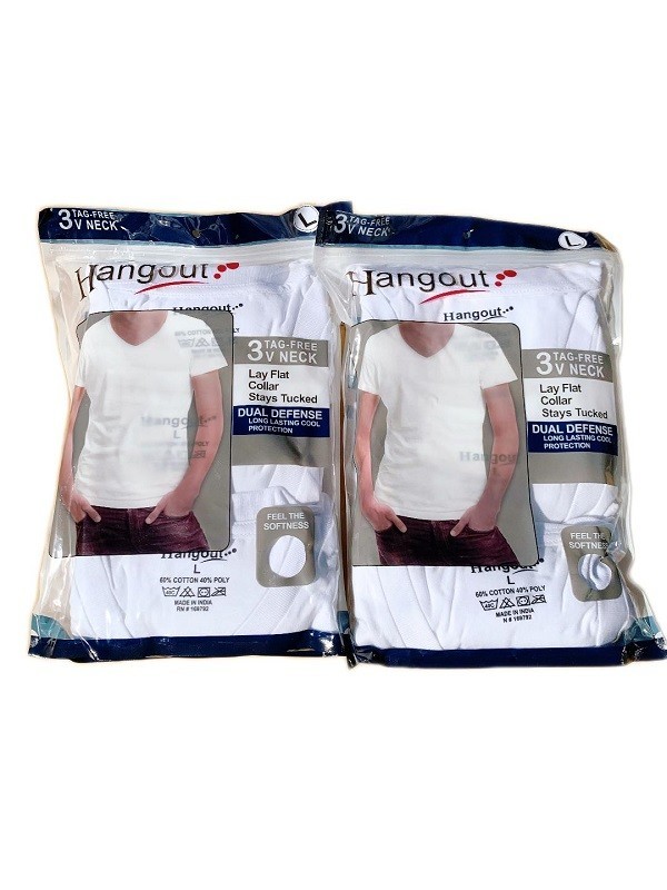 Men's 6-Pack White V-Neck T-SHIRTS " TAGLESS-COTTON~DUAL DEFENSE & Stays Tucked" gallery