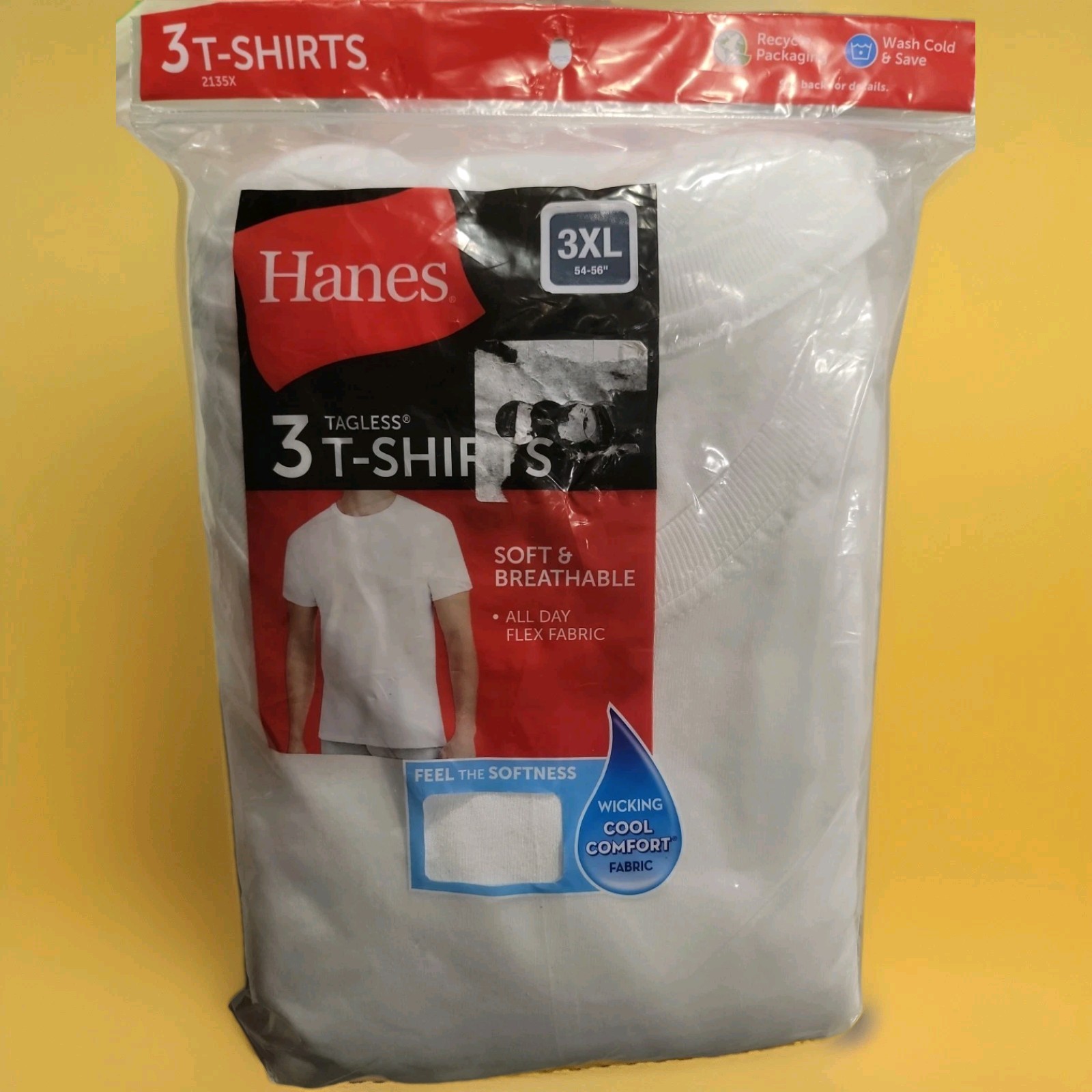 Hanes 3 Pack White Tagless T-Shirts 3XL 54-56 Crew Neck Undershirts NEW gallery