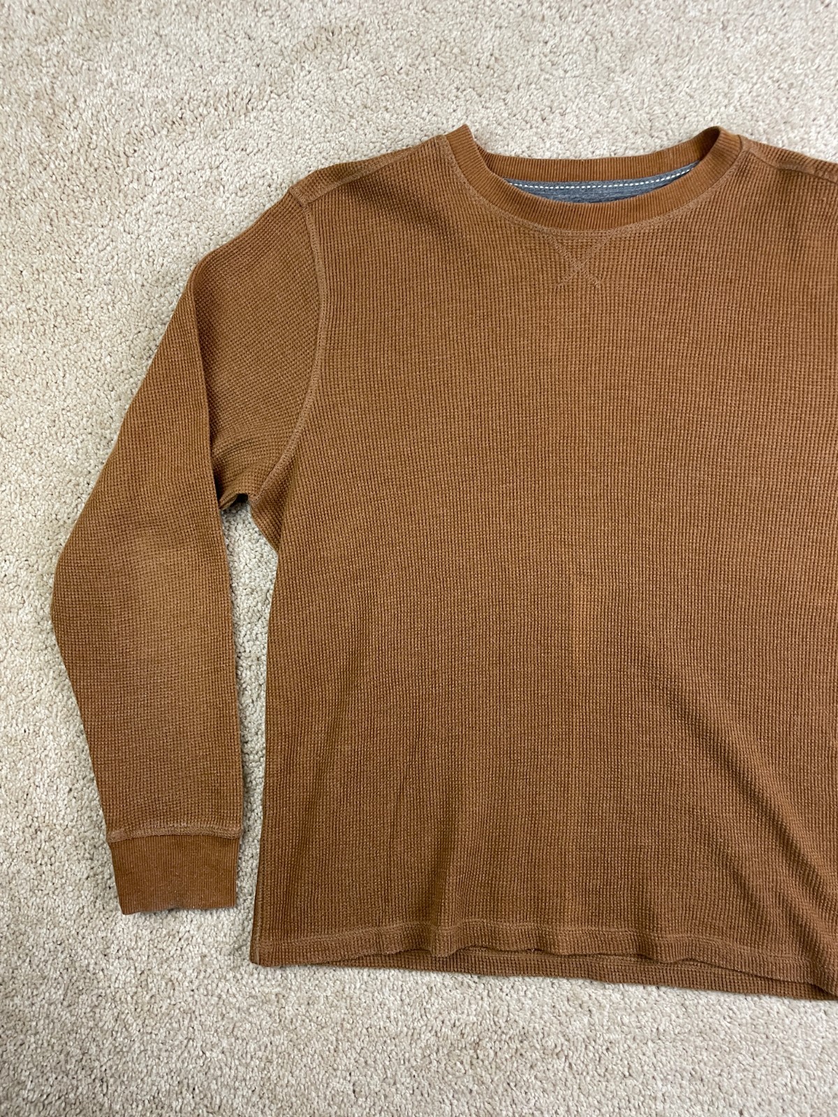 Members Mark T-Shirt Mens Large Ribbed V-Notch Thermal Waffle Knit Brown gallery