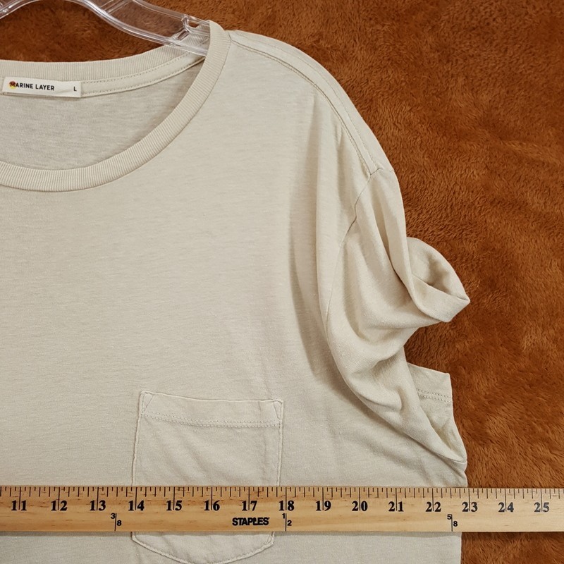 MARINE LAYER Shirt Mens Large Tan Pullover Slub Pocket Tee Hemp Blend gallery
