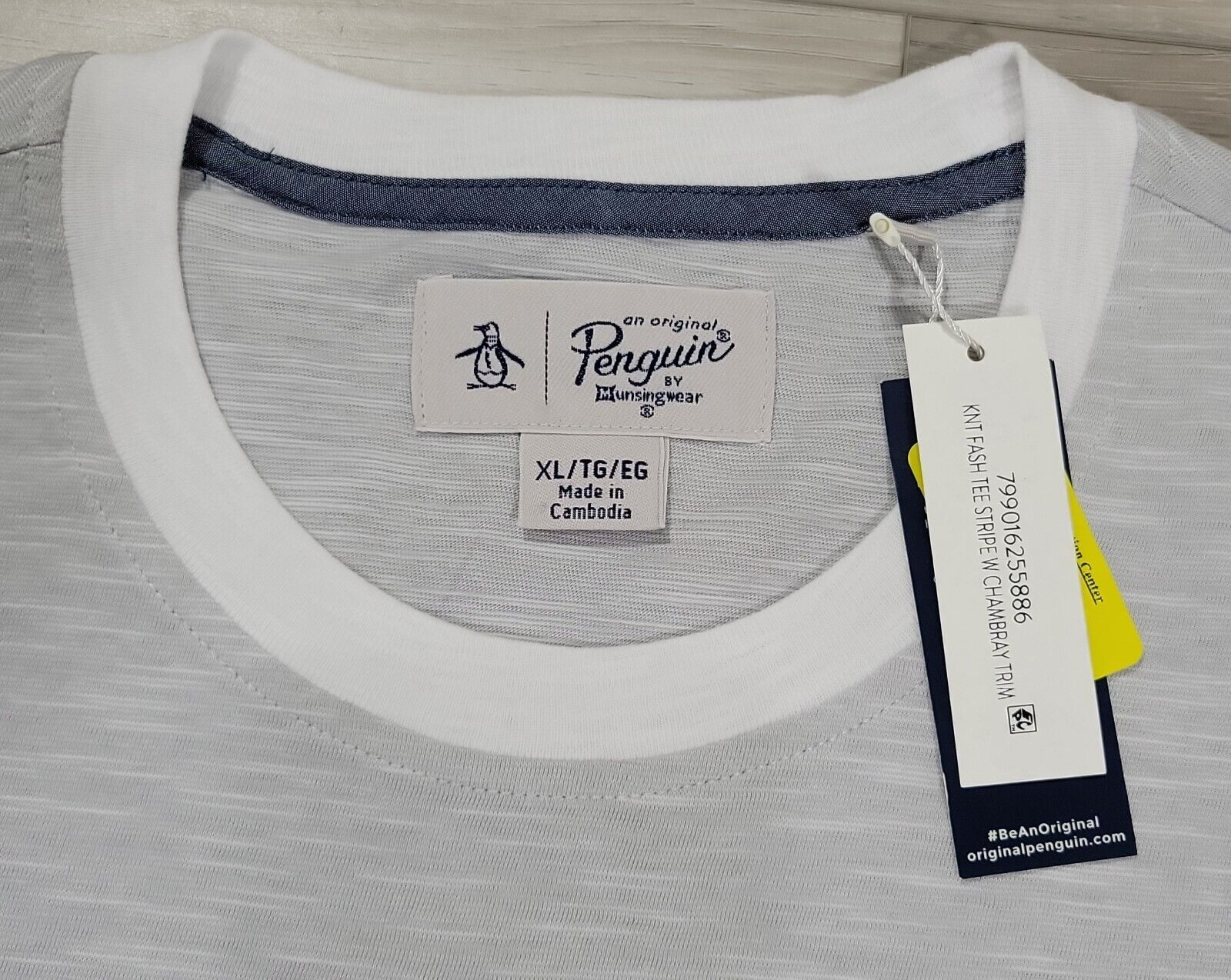 Penguin Knit Tee Mens XL Light Gray Stripe Chambray New gallery