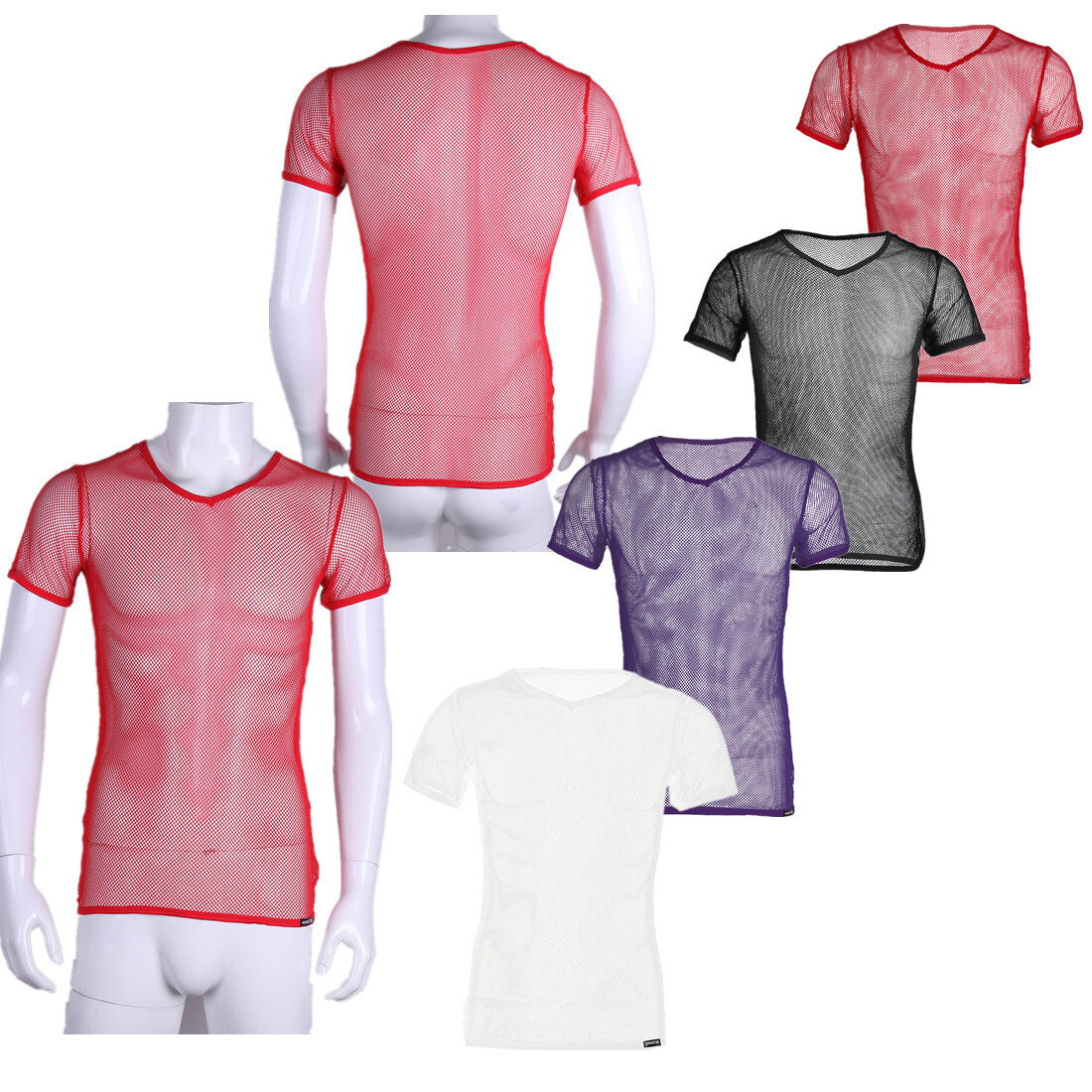US Mens Mesh Sheer See Through Fishnet T-Shirt Casual Sexy Lingerie Top Clubwear gallery