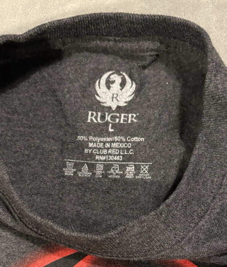Ruger Logo Graphic T-Shirt – Black shirt w/Red Logo on front & back – Size L NEW gallery