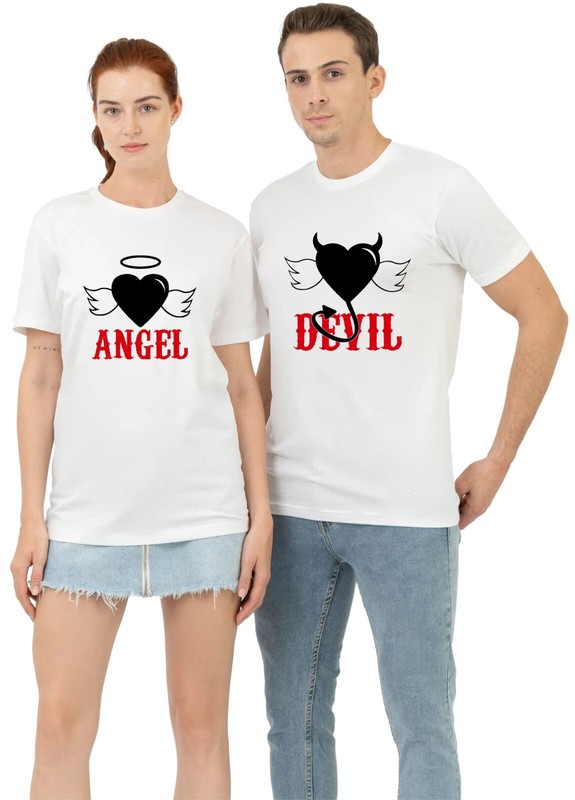 Valentines Day Couple Matching Pack T Shirt Angel Devil Heart GF/BF Gift Top