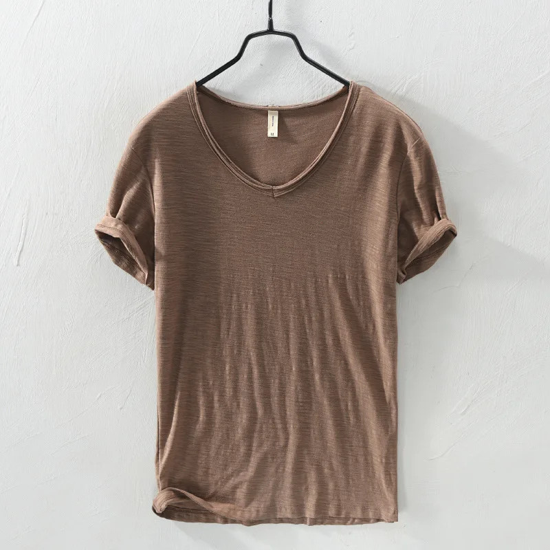 2026 New Mens T Shirt Pure Color V Collar Short Sleeved Tops Tees Men T-Shirt. gallery