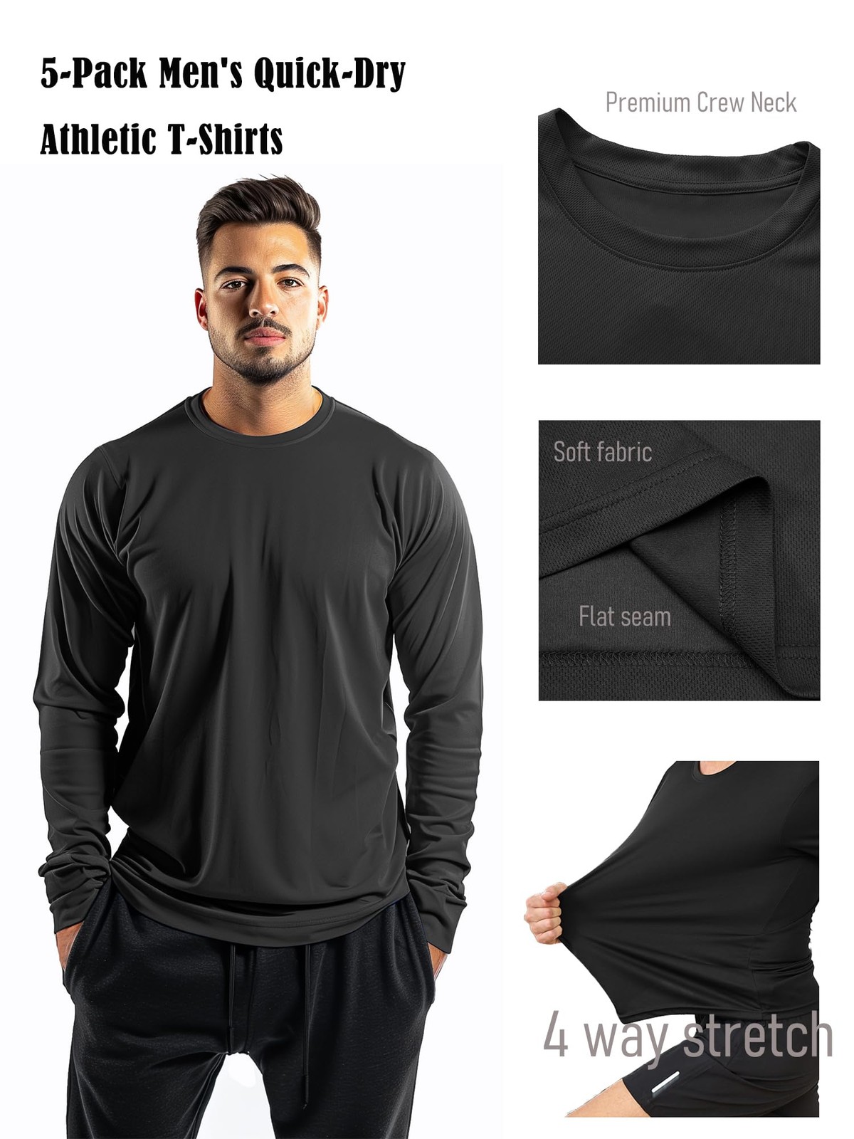5 Pack Mens Long Sleeve Shirts Quick Dry Moisture Wicking Athletic Running Gy... gallery