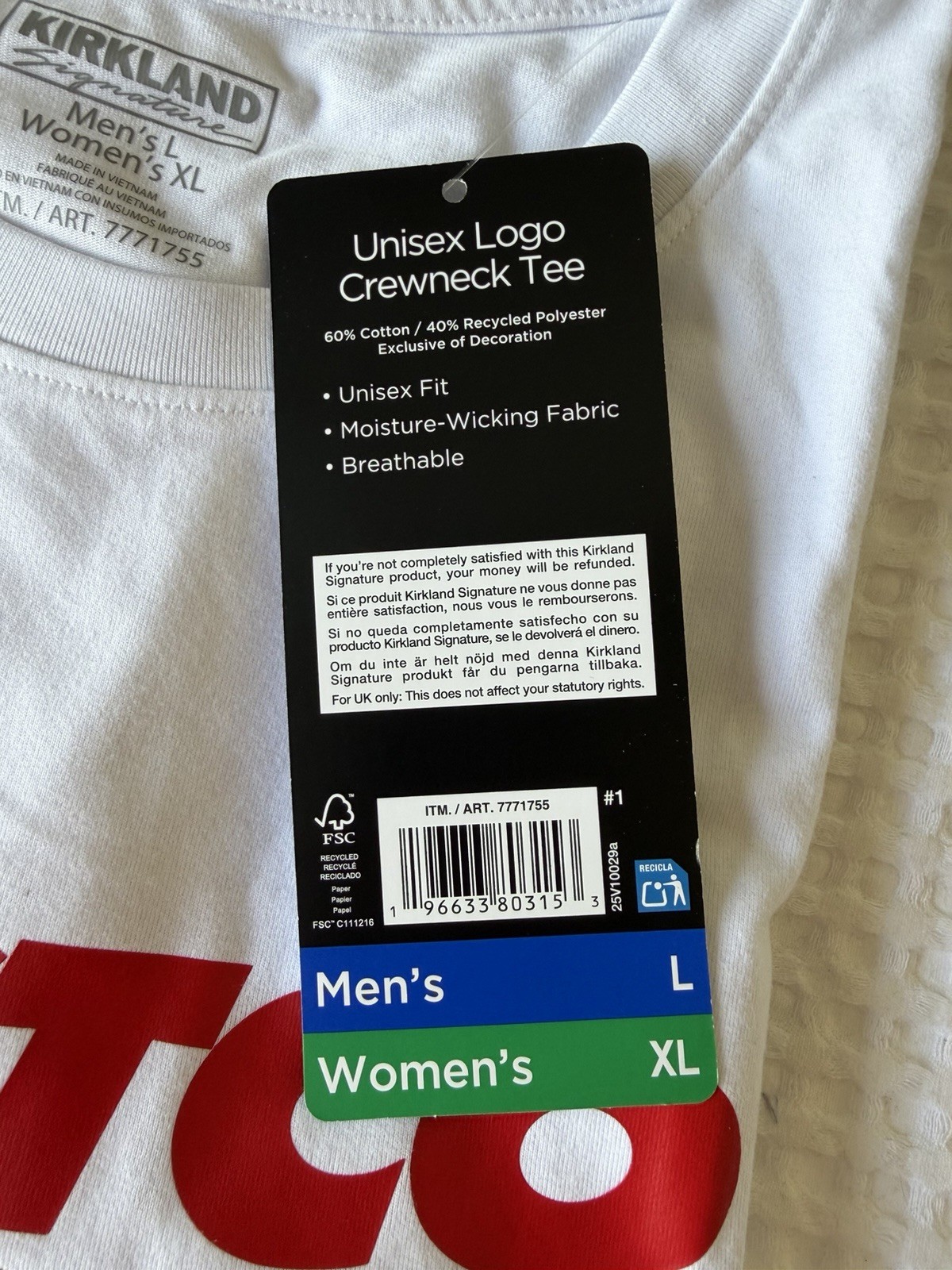 Costco Kirkland Signature Unisex Logo Crewneck Tee, White, Men’s L Women’s XL gallery