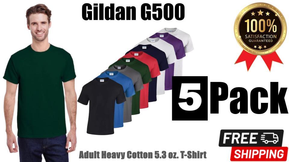 5 PACK Gildan Mens T-Shirt Heavy Cotton Plain Short Sleeve Tee Top Multi Colors gallery