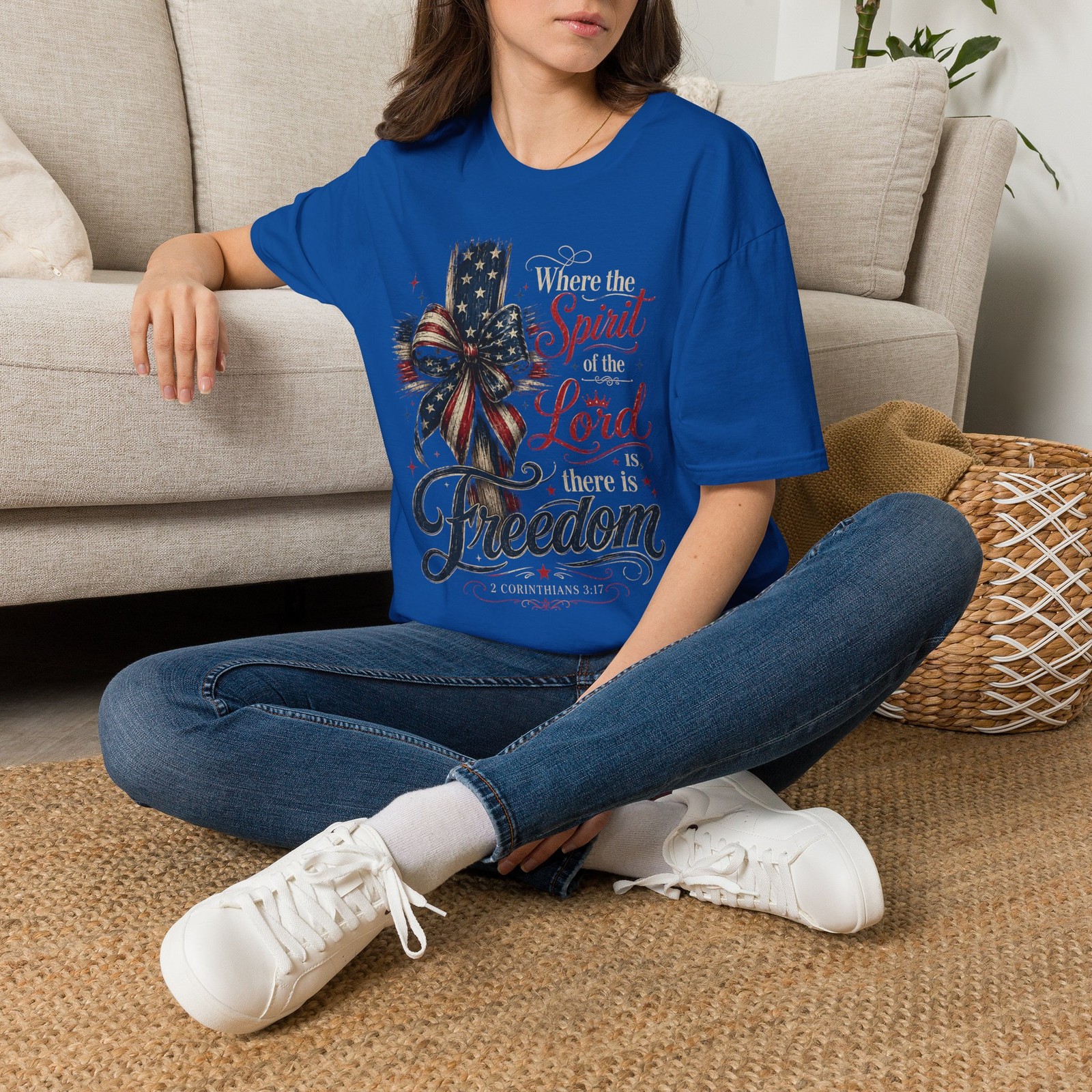 Where the Spirit of the Lord is Freedom T-Shirt | American Flag Bow gallery