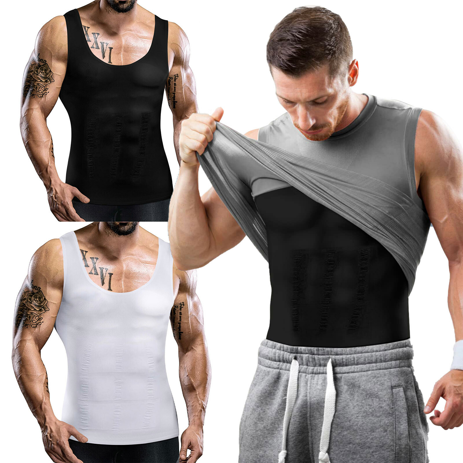 Men's Fashion Compression T-Shirt Body Shaper Crew Neck Muscle Workout Tank Top gallery