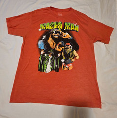 WWE Official Macho Man Orange Soft Ripple Junction T-Shirt Sz Large Excellent