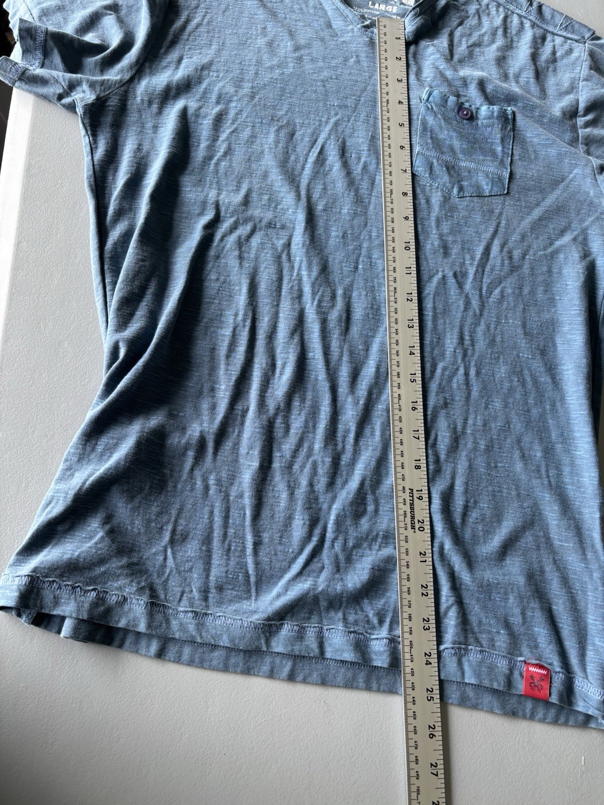 MBX Men's Blue Solid V-Neck Pocket Knit Cotton Short Sleeve T-Shirt Size L gallery