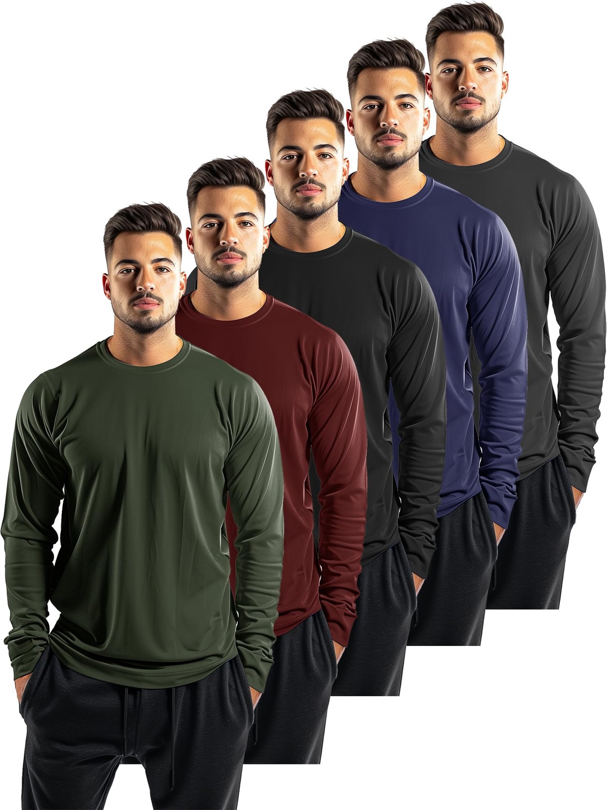 5 Pack Mens Long Sleeve Shirts Quick Dry Moisture Wicking Athletic Running Gy…