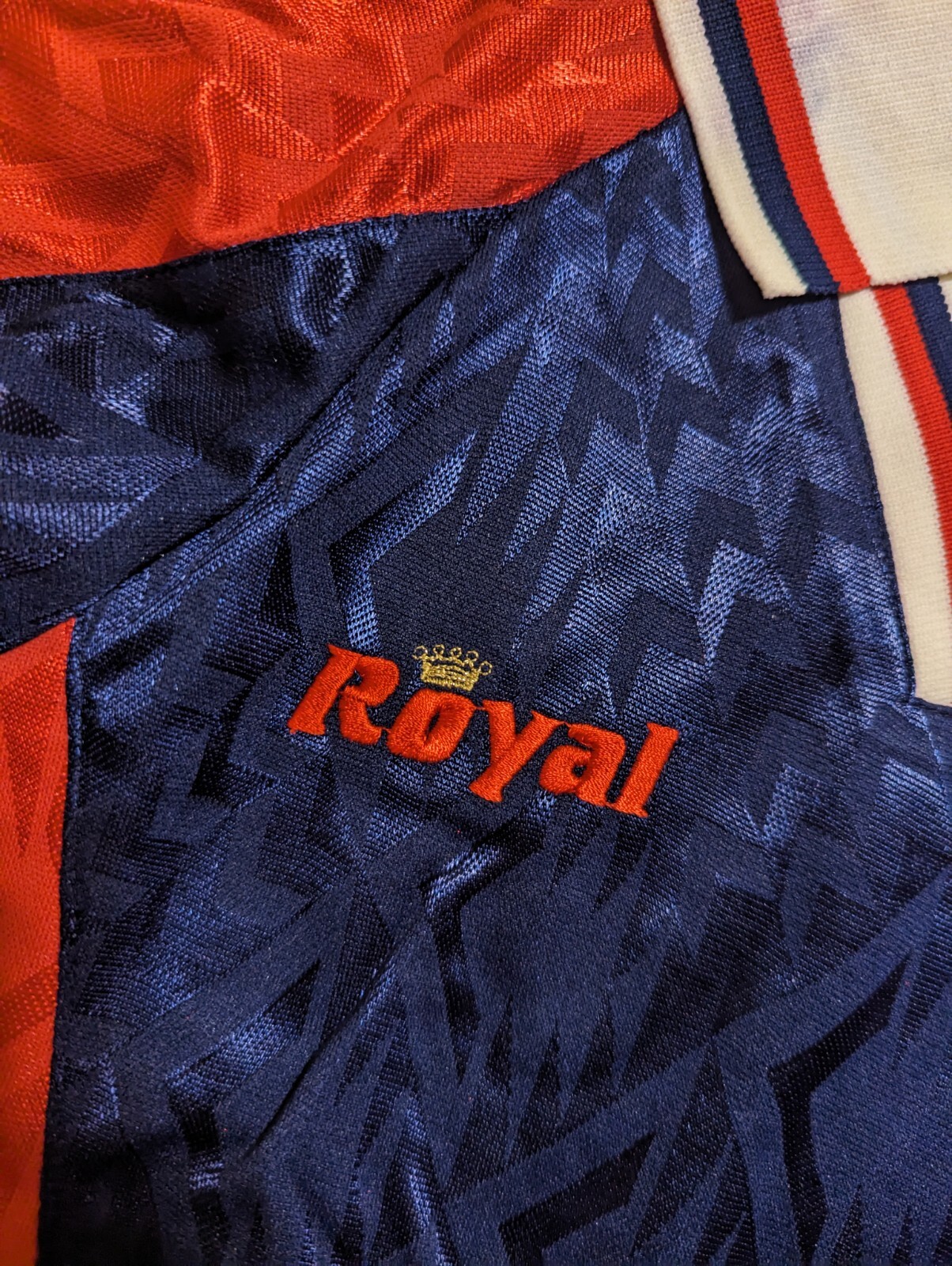Vintage 90's Royal Long Sleeve Collared Soccer Jersey Kit S Shiny Blue Red gallery