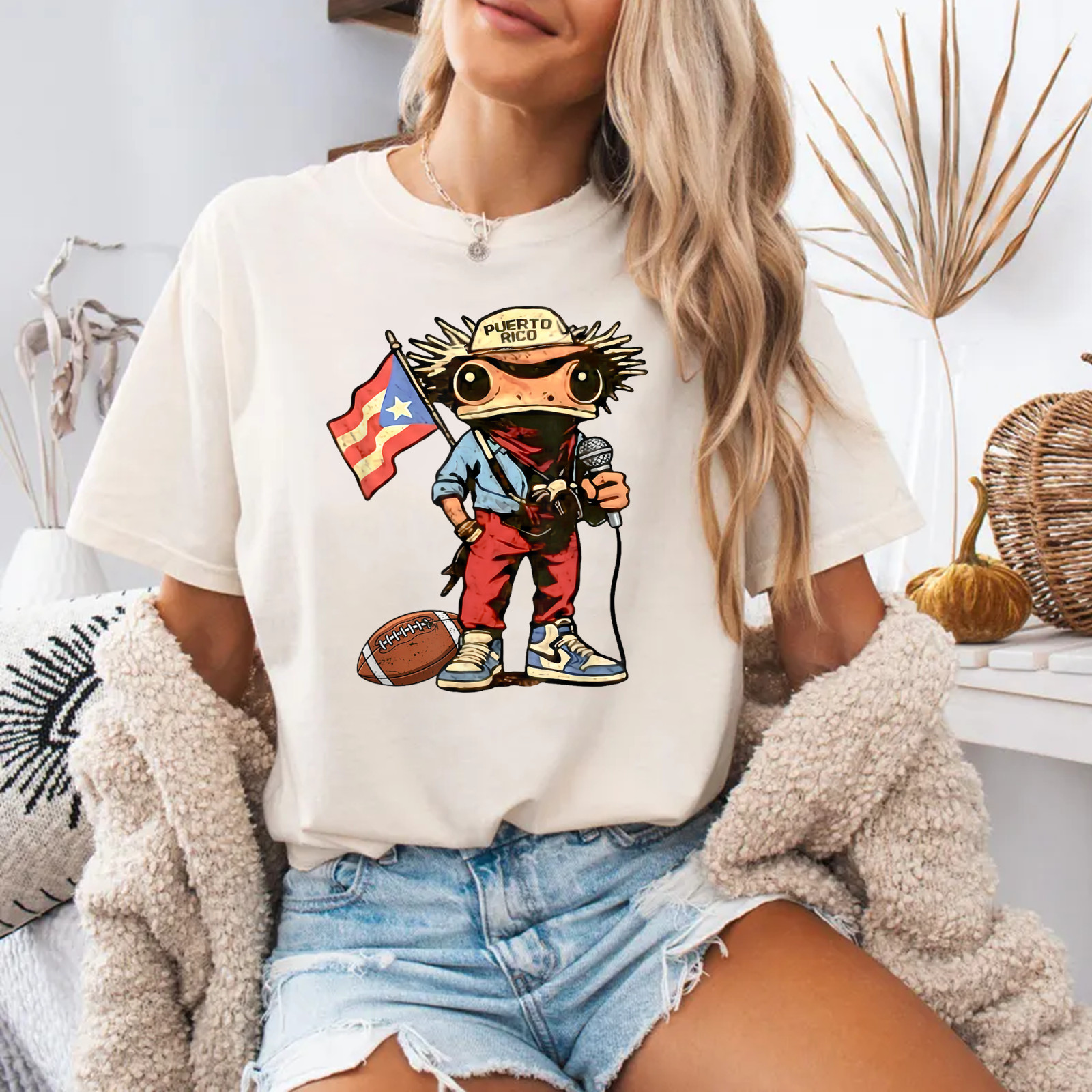 Puerto Rico Coqui Frog Funny Football Unisex T-Shirt gallery