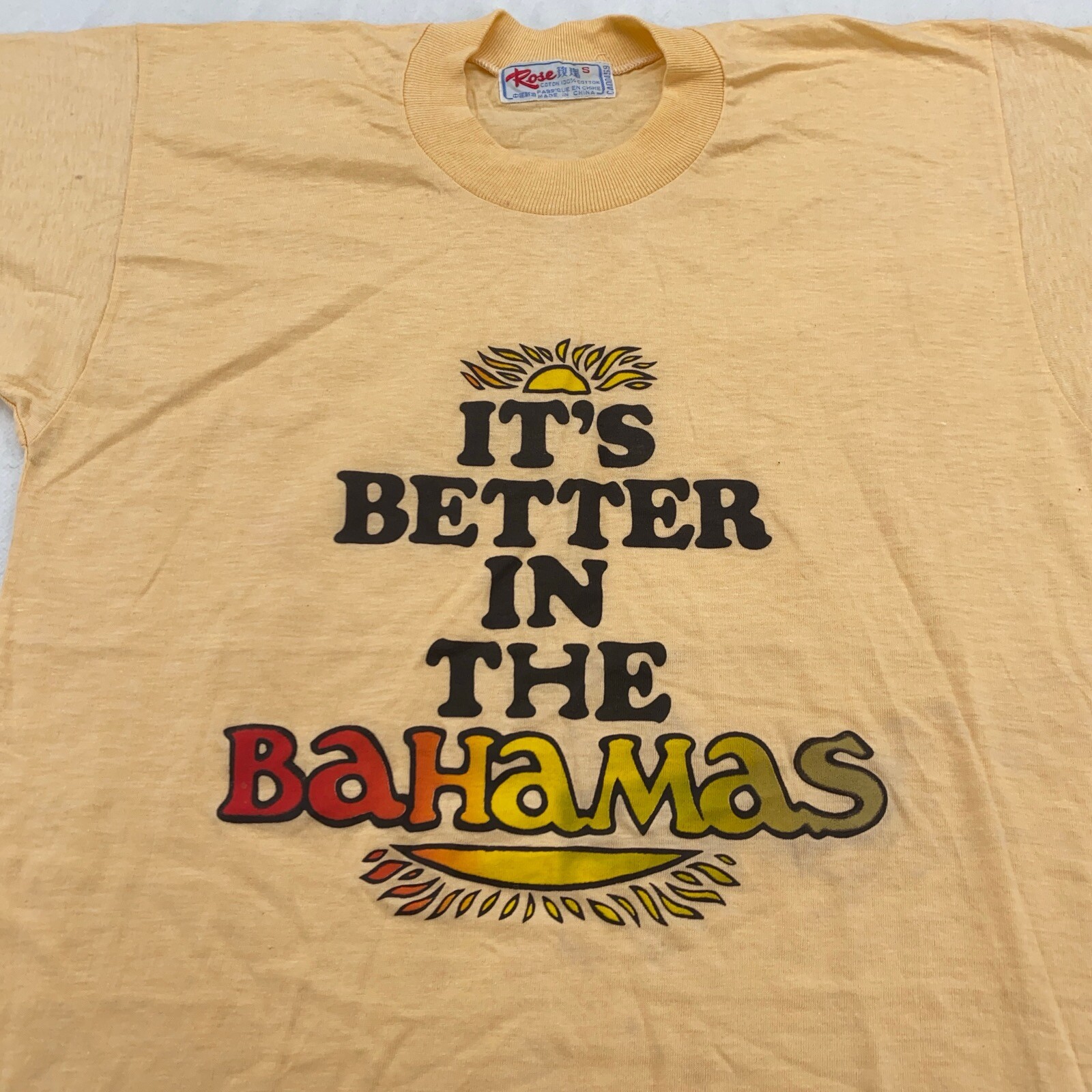 vintage 80s IT’S BETTER IN THE BAHAMAS T-Shirt 2XS beach sunset rainbow surf