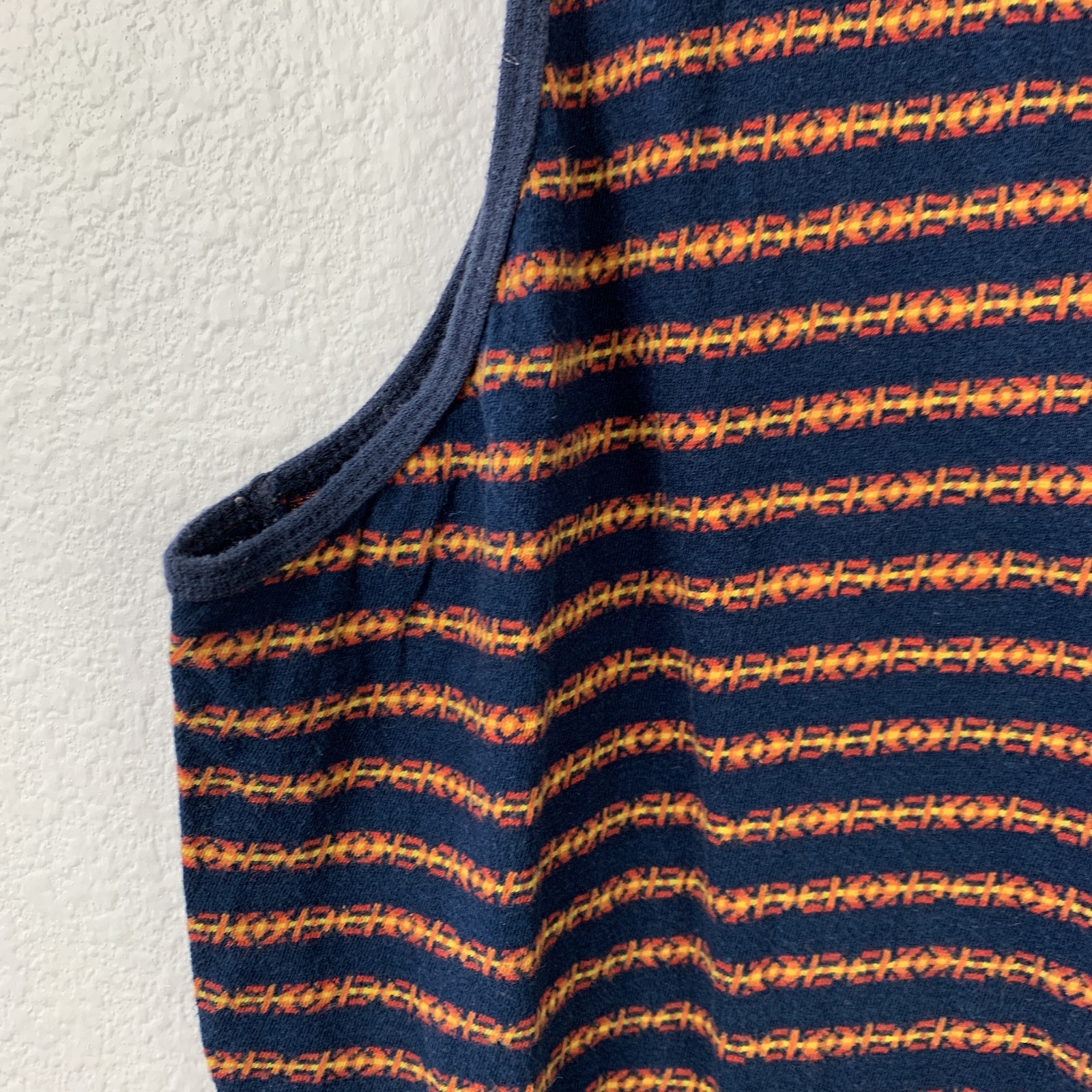 Beautiful Giant Men's M Medium Striped Tank Top Navy Blue Orange Pocket gallery