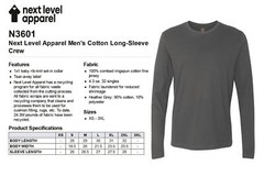 NEW Next Level Men’s Premium Fitted Long Sleeve Crew Neck T-Shirt M-N3601
