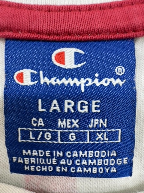 Champion Men's Multicolor Striped Short Sleeve T-Shirt L Logo Crewneck gallery