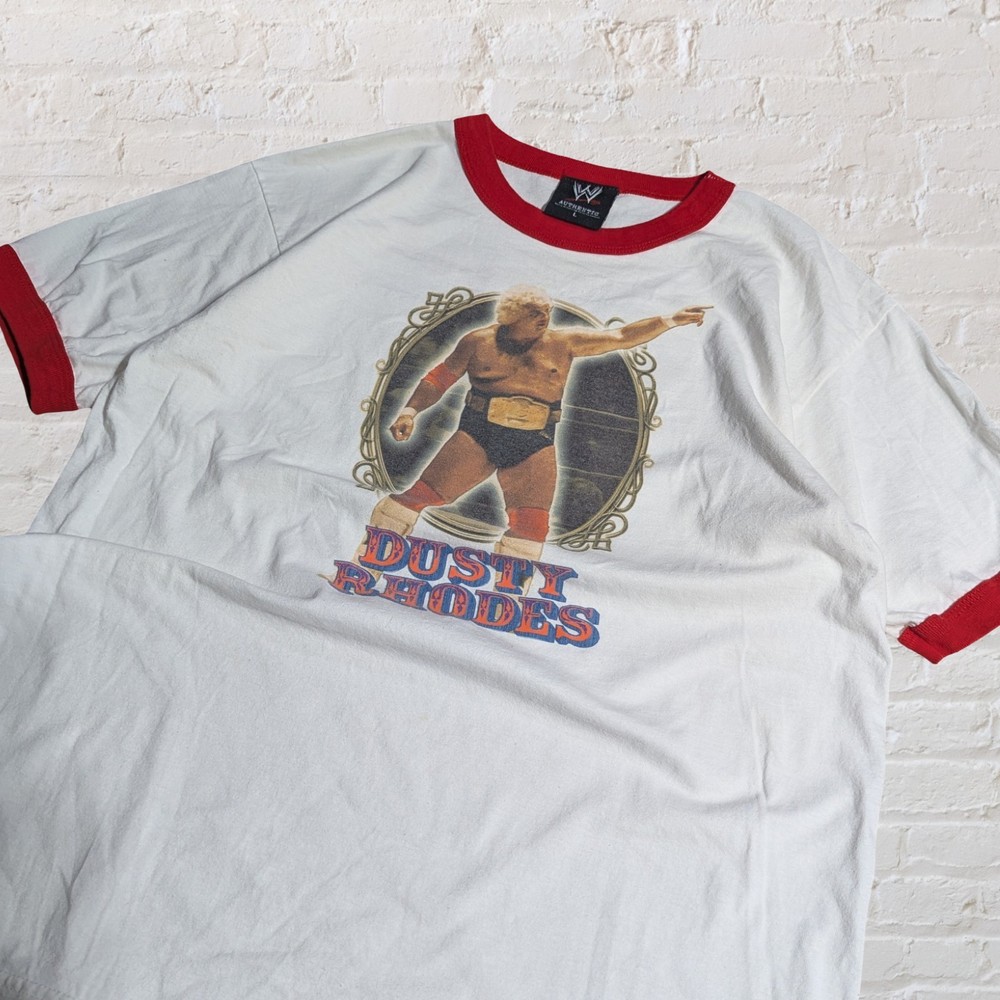 🔥👀 Dusty Rhodes WWE AUTHENTIC Ringer T-Shirt White The American Dream Lg