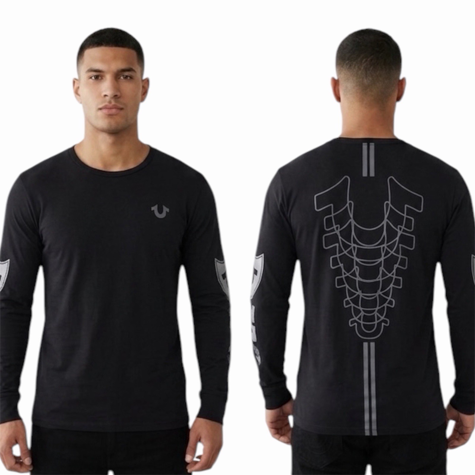 $99 TRUE RELIGION Black MOTO PUFF Horseshoe Long Sleeve Designer Graphic T-shirt gallery