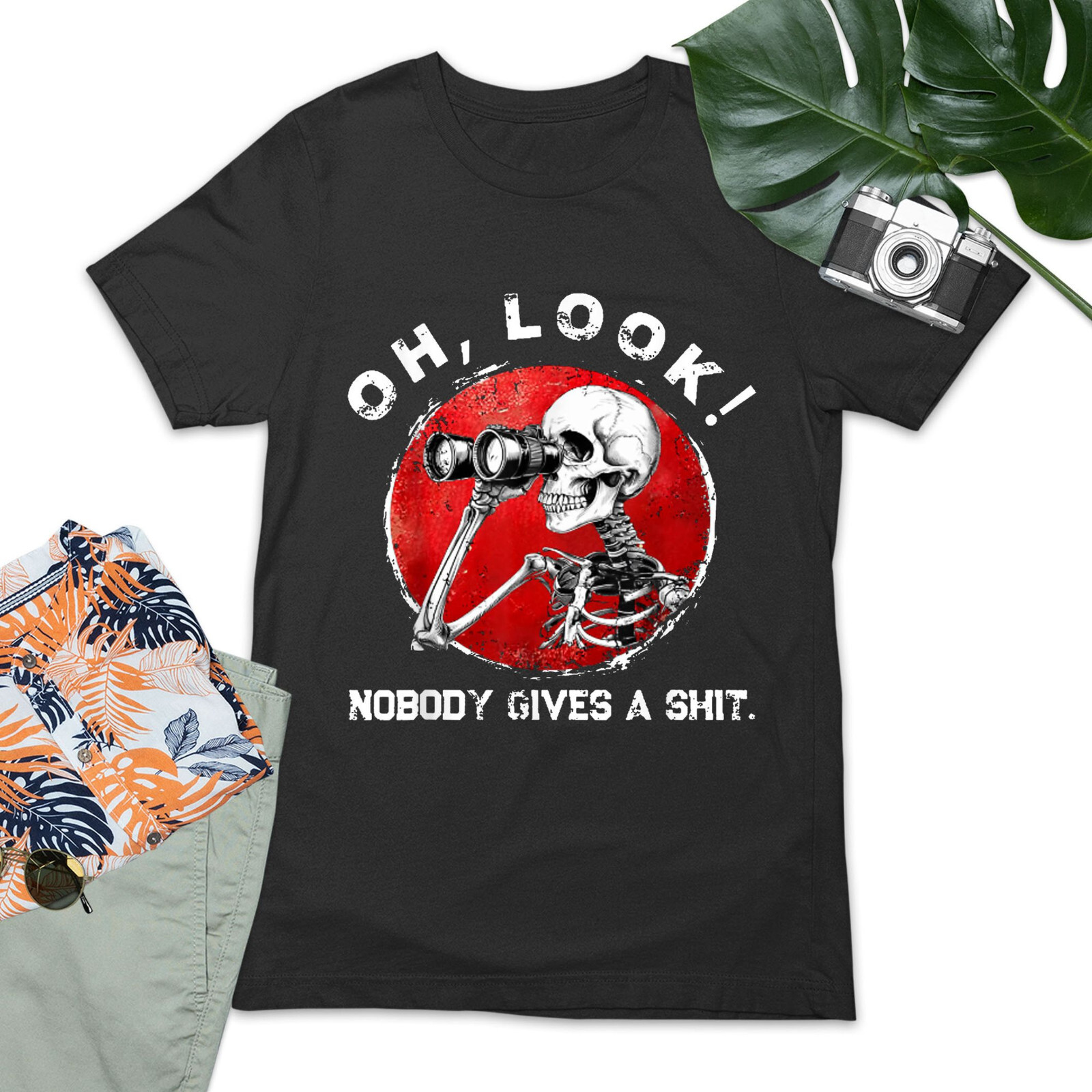 Skeleton Oh Look Nobody Gives A T-Shirt, Halloween Sketeton Shirt gallery