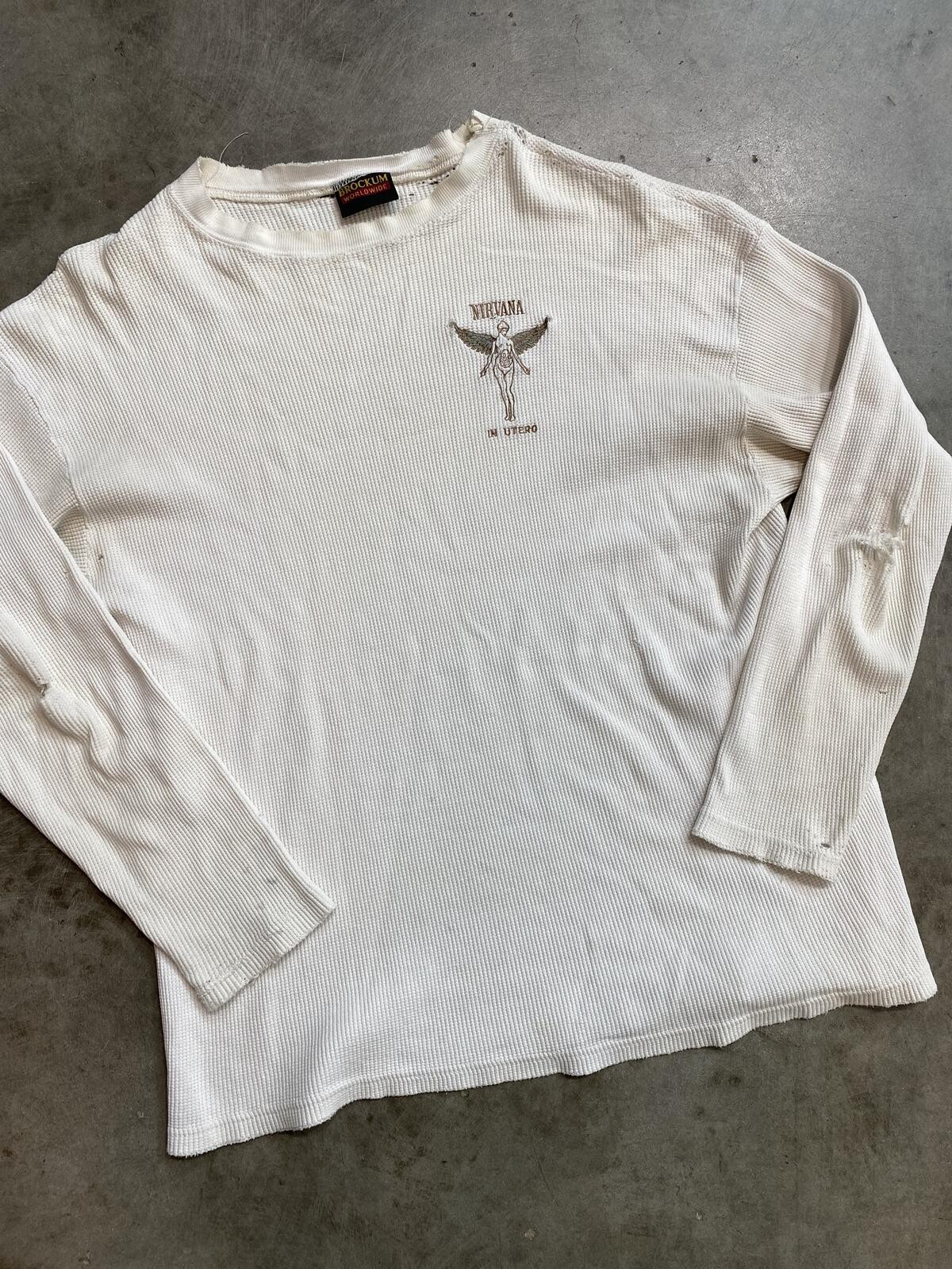 Vintage 90s Nirvana In Utero Tour Thermal long sleeve XL 23X28 distressed gallery