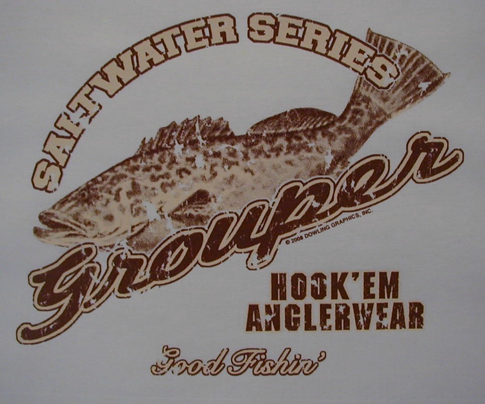 VINTAGE GROUPER FISH FISHING WHITE SHIRT SIZE S-XL (FRONT PRINT)#FS-9