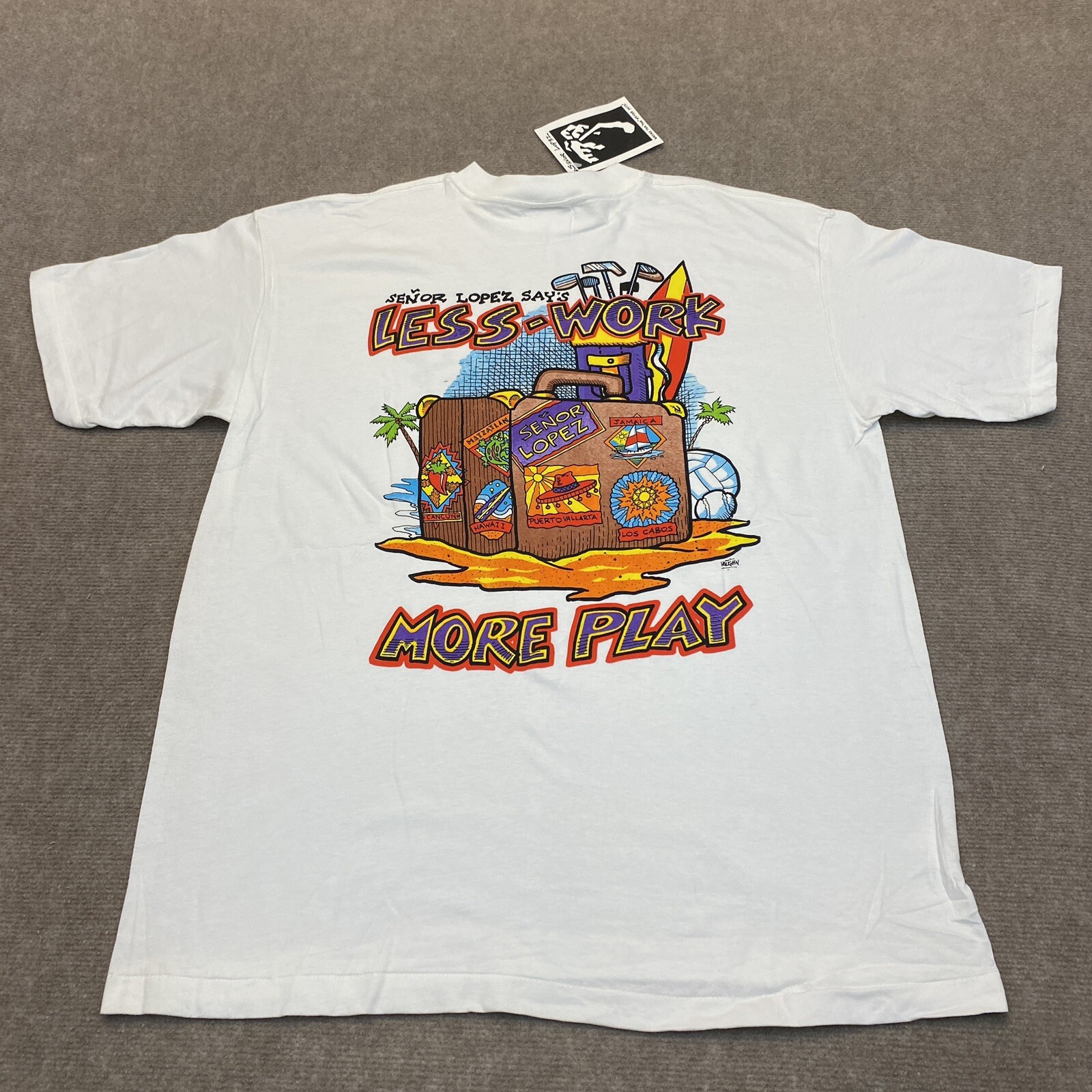 Senor Lopez Shirt Mens XL White Single Stich Travel Deadstock vtg 90s y2k