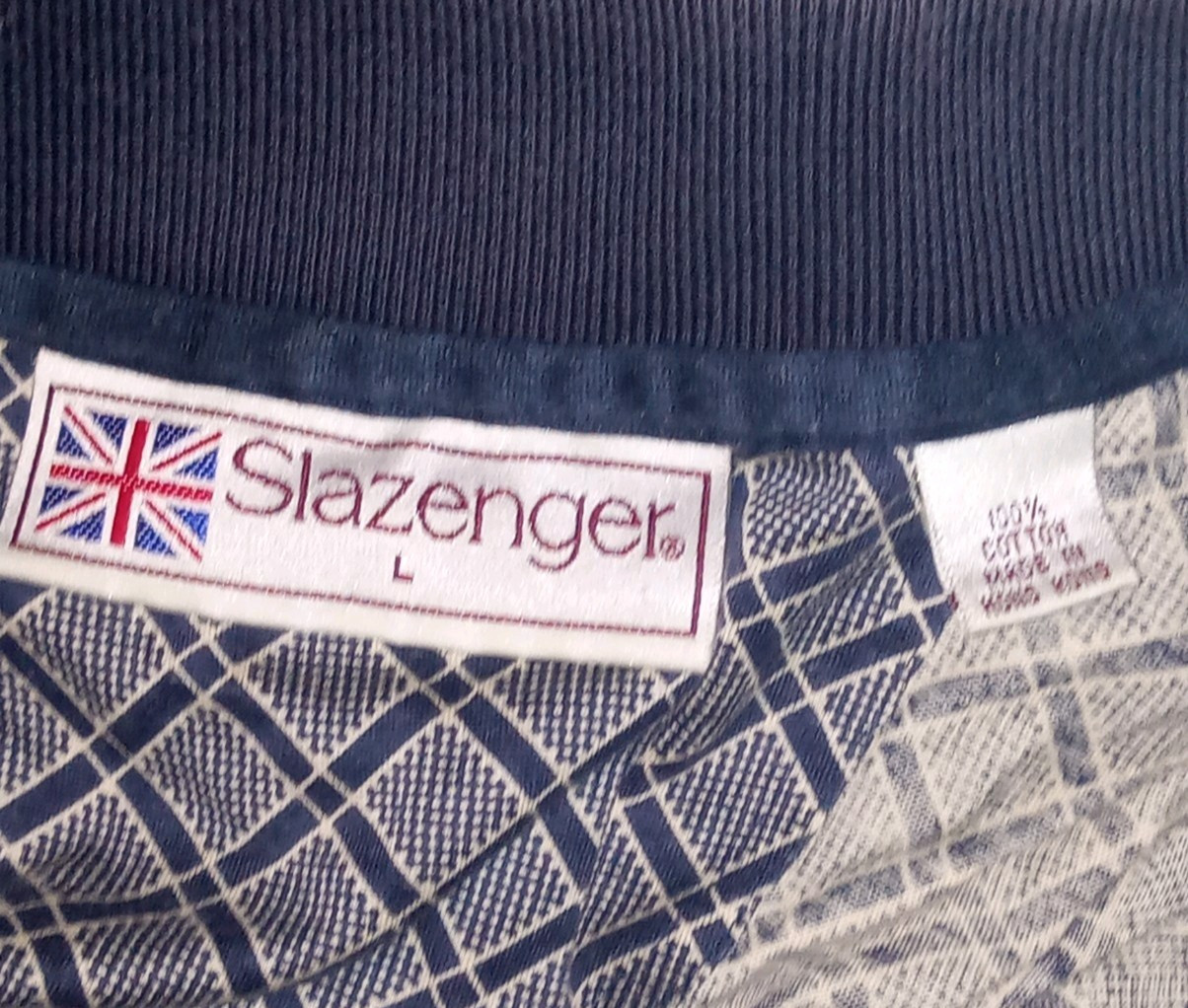Slazenger Men's Plaid Blue White Geometric print Polo Shirt Size L gallery
