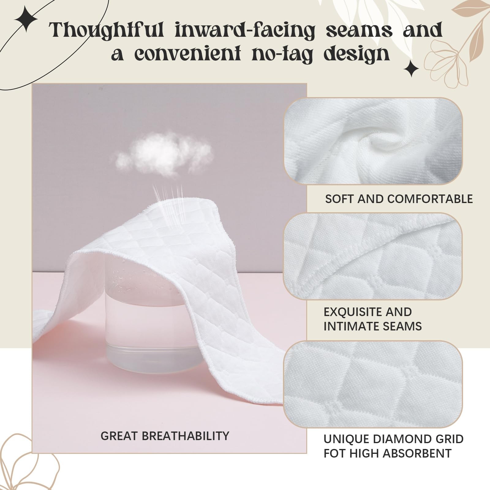 4 Pcs Bra Liners for Sweat, 80% Cotton and 20% Polyester Fiber, Reusable Wash... gallery