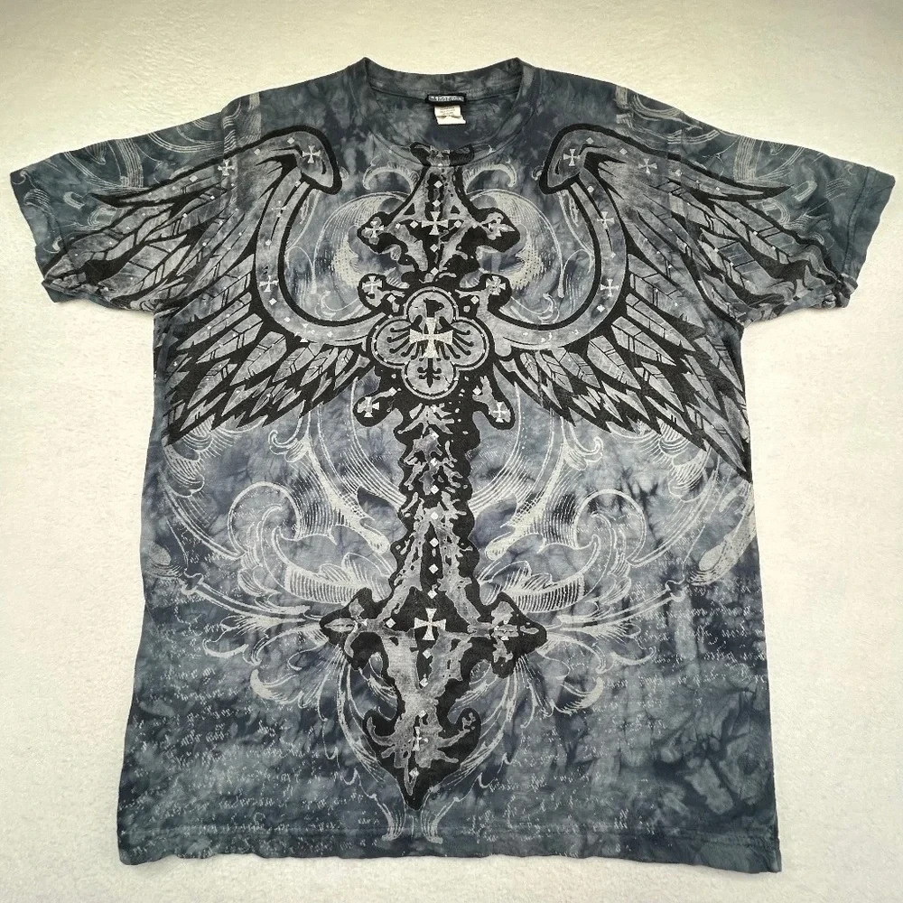 Four Seasons Y2K VINTAGE NWOT Medium Cross Wings T-shirt Affliction style gallery