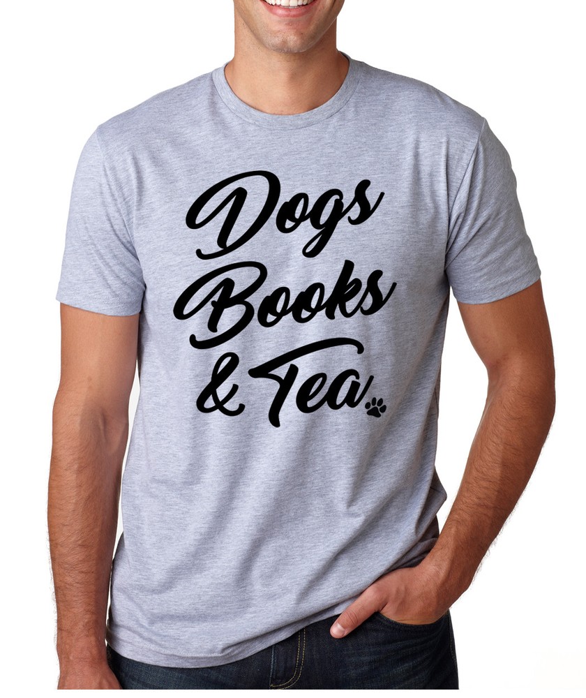 DOGS BOOKS AND TEA reading relax fun present crew neck T-Shirt