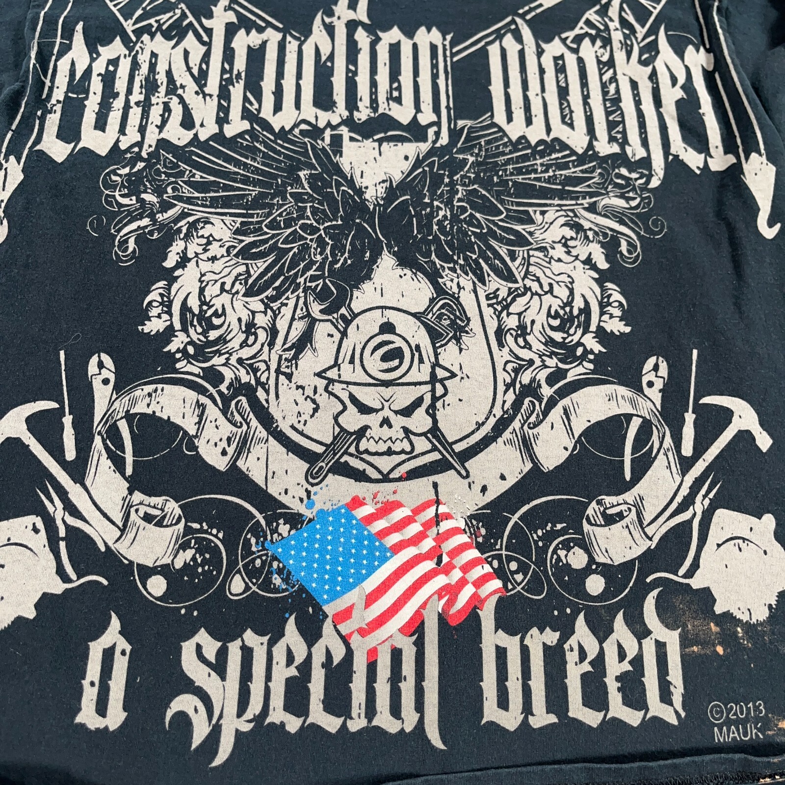 Construction Worker Shirt Mens XL Black Long Sleeve Skull Goth All Over Print gallery