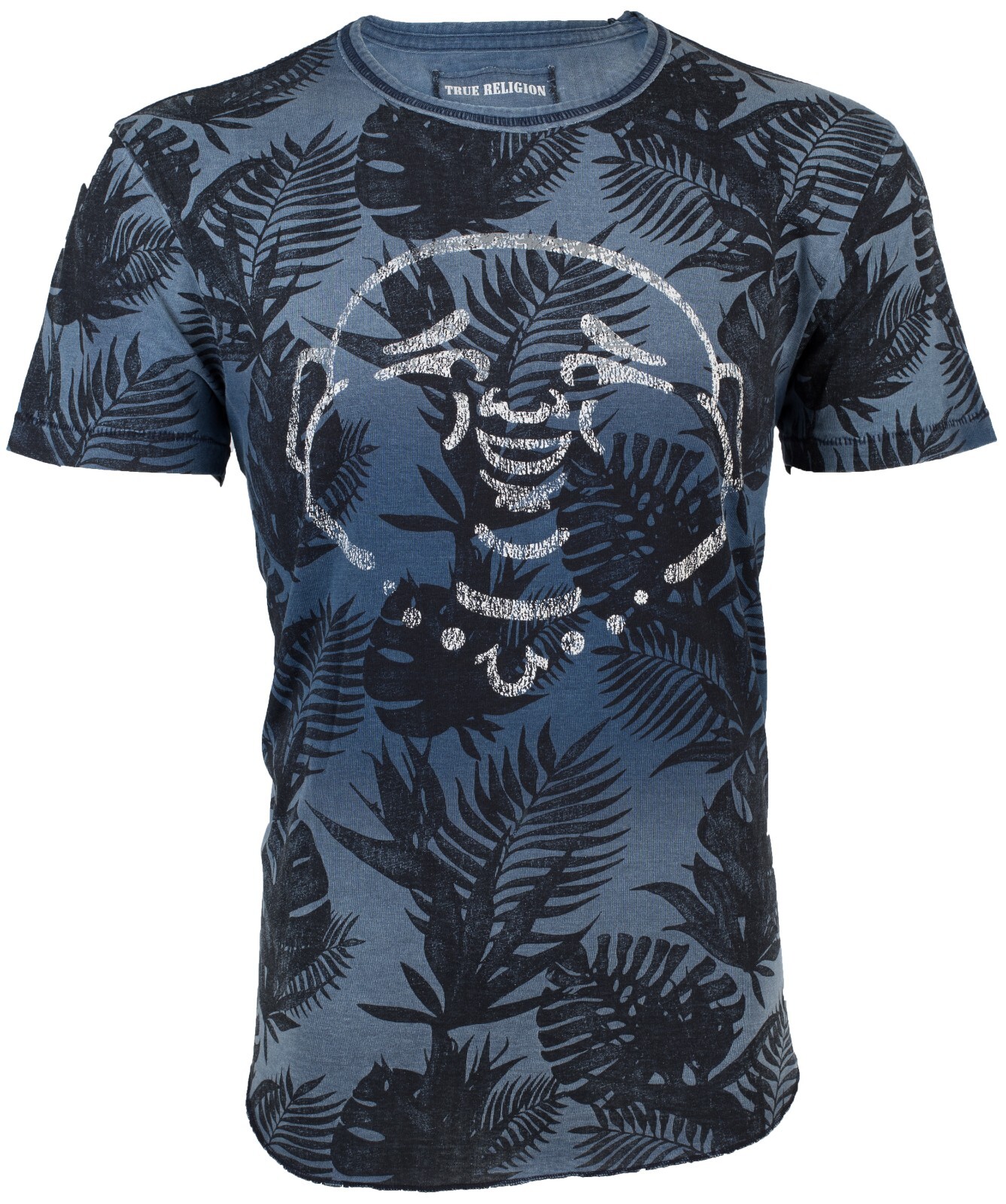 $89 TRUE RELIGION Indigo BUDDHA FACE Hawaiian Floral Graphic T-shirt NWT gallery