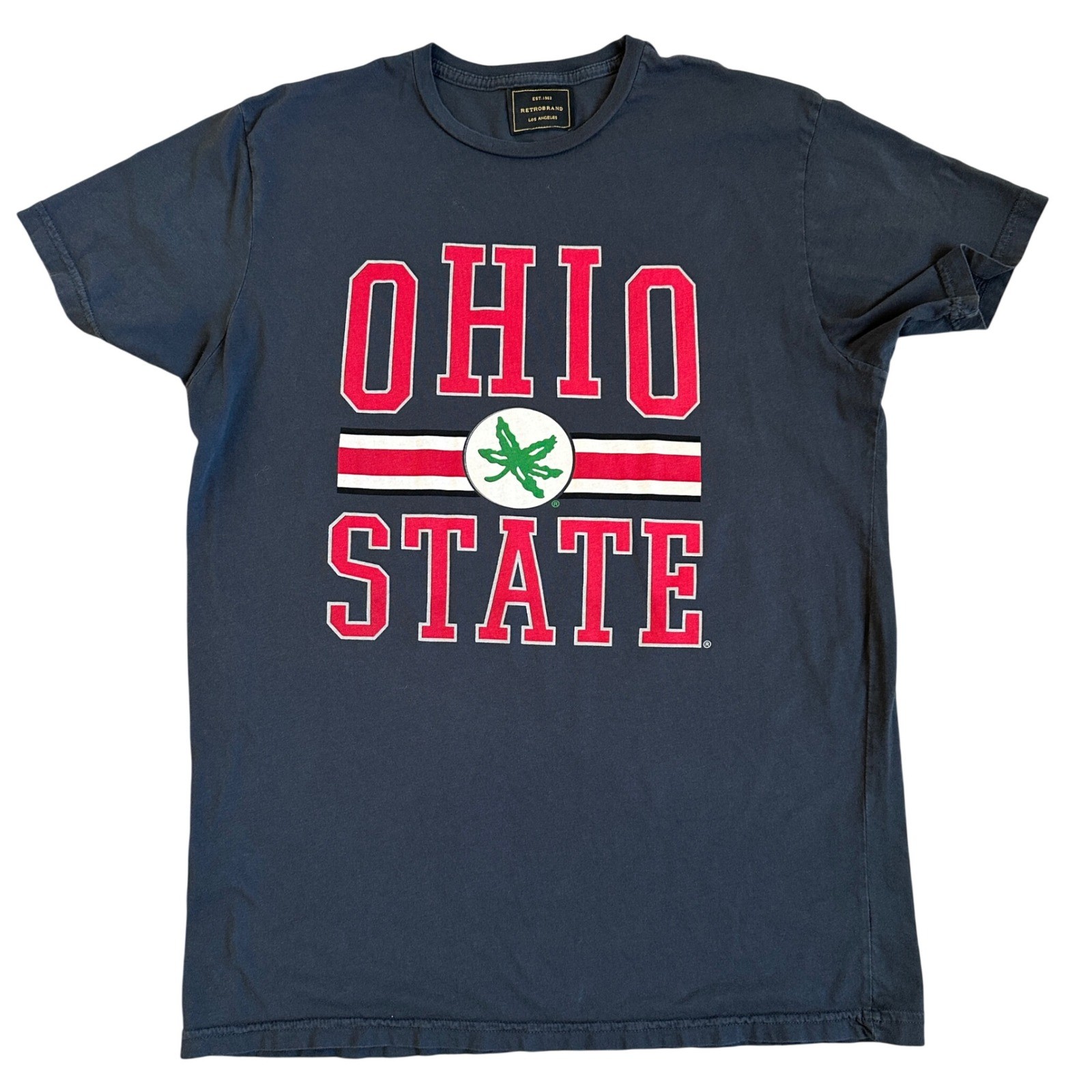 Retro Brand Ohio State Buckeyes Graphic TShirt Gray Large Buckeye Leaf Logo gallery