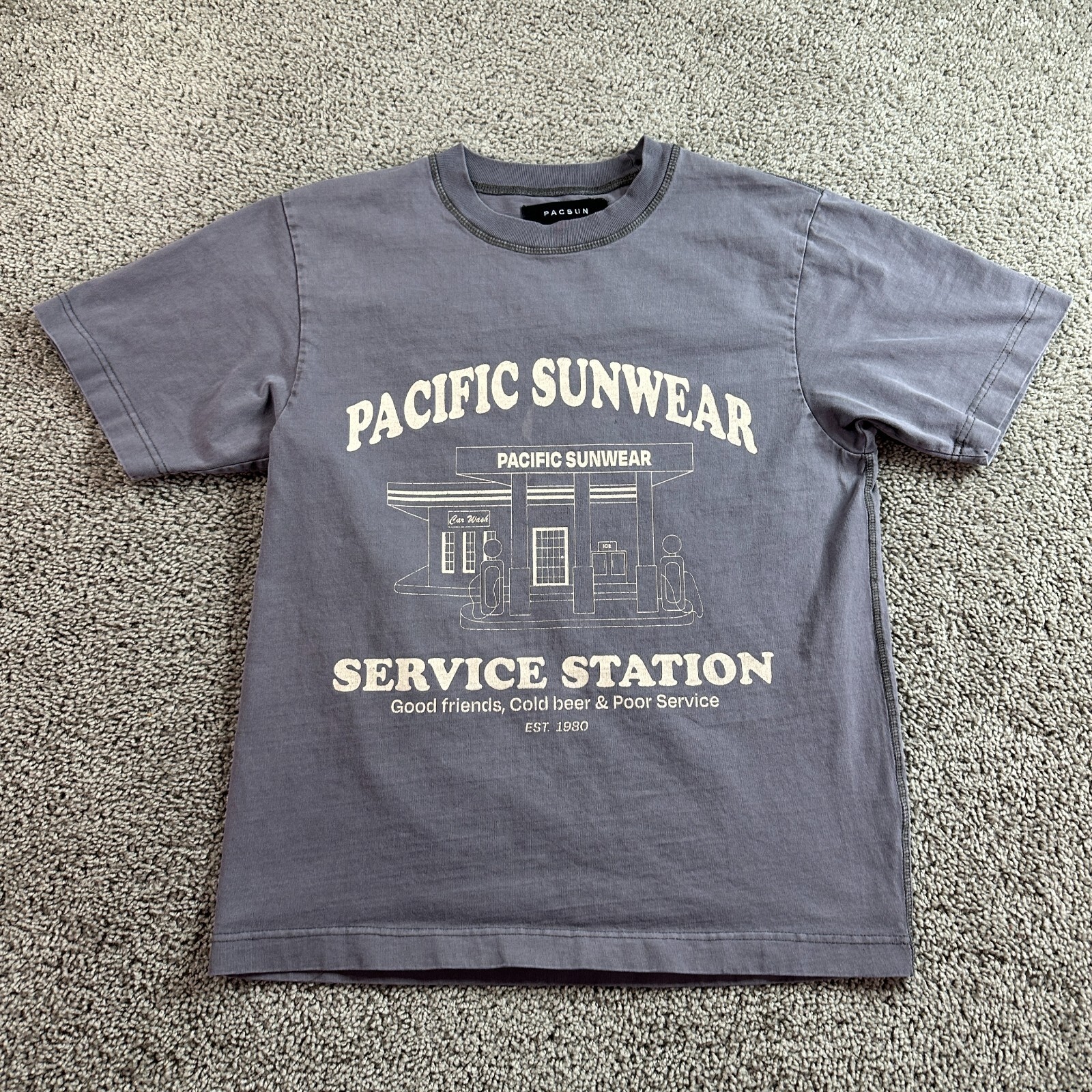 Pacsun Pacific Sunwear Shirt Mens S Gray Service Station Good Friends Cold Beer*