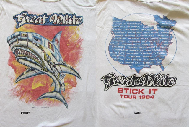 Rare Great White Tour Shirt Stick it Tour 1984 2-Sided Shirt For Men S-5XL ST370