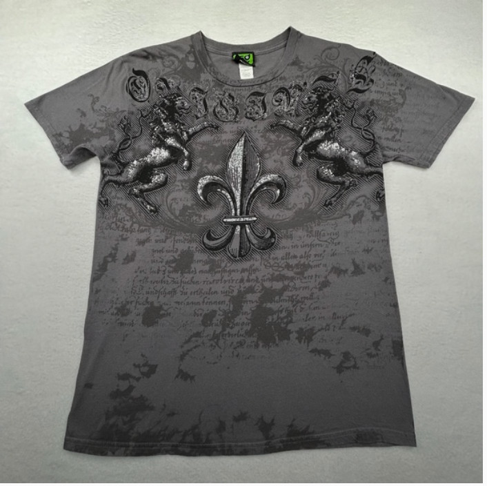 FSD (Four Seasons Design) VINTAGE Y2K Fleur di lis Lion T-shirt Gray Medium