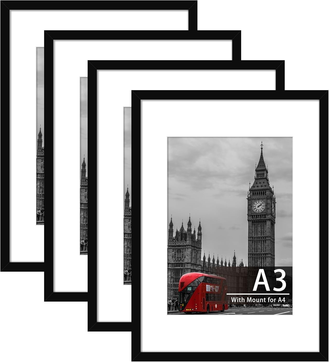 4 Pack A3 Black Picture Frame Engineered Wood and Plexiglass A3 Frame with Mount