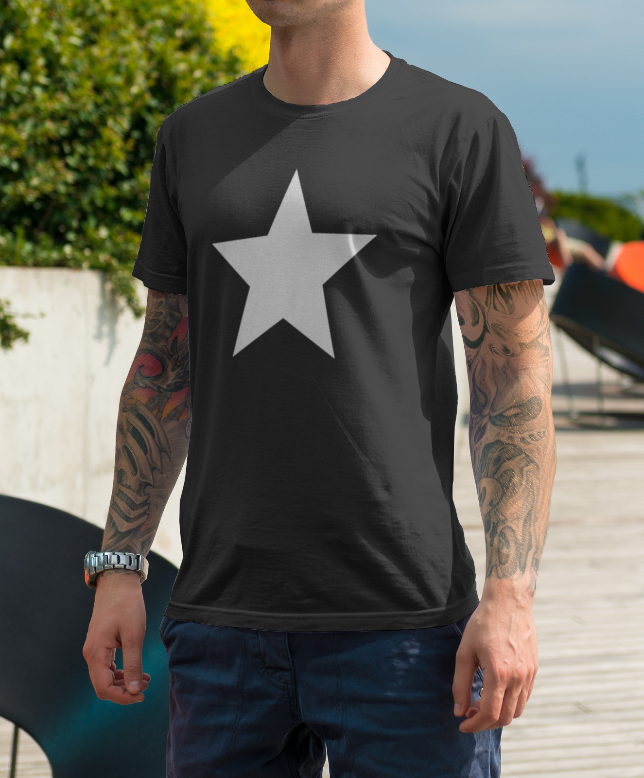 White five-pointed star American military T shirt M-XXL BLACK gallery