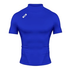 Nxtrnd Men’s Turtleneck Compression T-Shirt, Short Sleeve Mock Neck (Blue, Me…