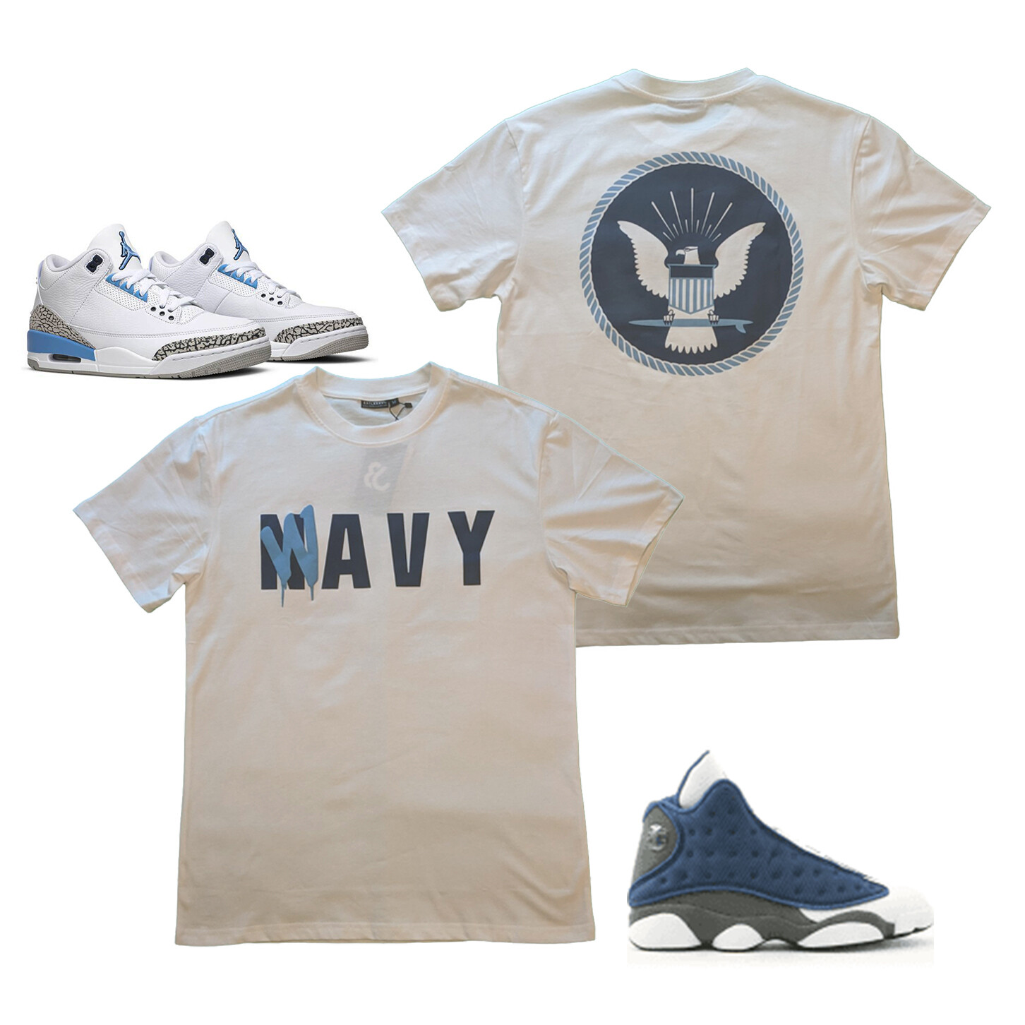 Tee to Match Air Jordan Retro 3 "UNC", White, Small-3XL Wavy Seal Flint 13's gallery